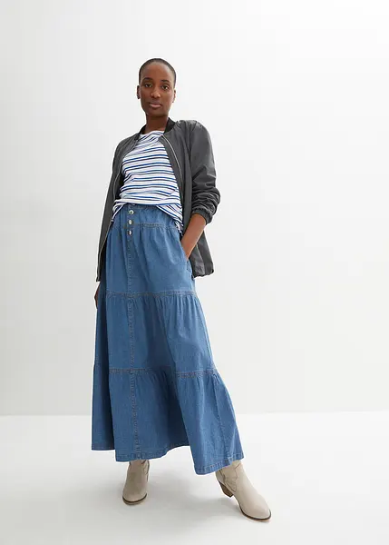 Gonna di jeans moderna con balze Blu denim used