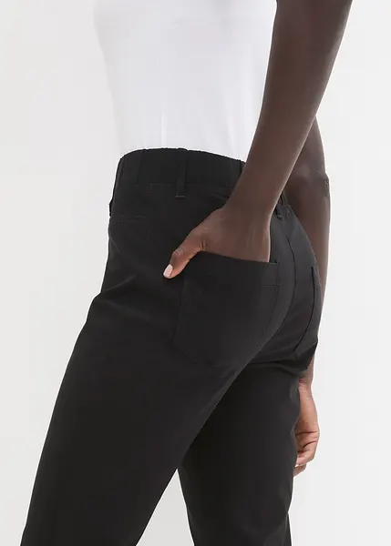 Pantaloni estivi da donna, leggeri, elastici, a vita alta, in tinta unita, per il tempo libero, dritti, con tasche, comodi, lunghi, in tessuto elastico in vita 7/8, Nero , L