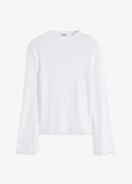 Top Donna Maniche Lunghe Scollo Quadrato - Bianco A Coste, Taglia S, Slim Fit, Elastico, Semplice, Per Autunno, Abbinabile A Jeans E Gonne