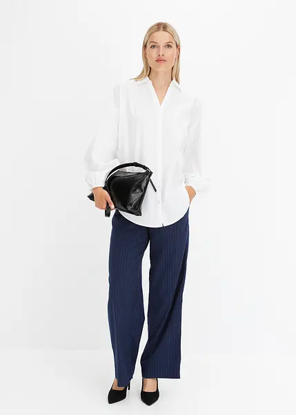 Camicia Lunga Ampia Con Scollatura A V - Bianco - Foto 3