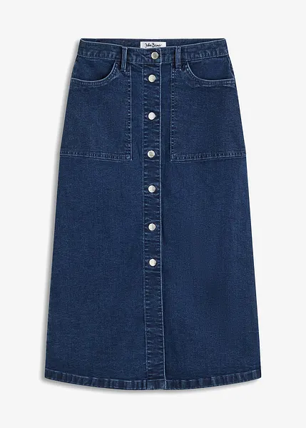 Gonna midi di jeans comoda con abbottonatura blu denim used, Regular