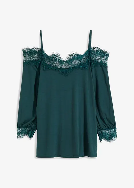 Maglia femminile con pizzo alla scollatura e a fondo manica