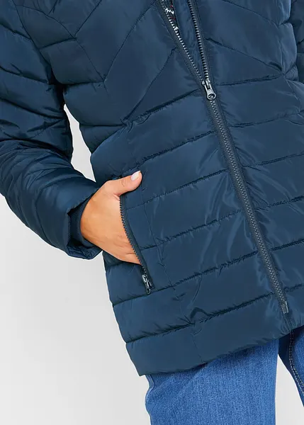 Giacca trapuntata con tasche laterali e cappuccio - Nero