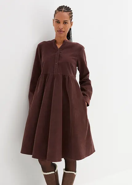 Abito Donna Casual | Midi in Velluto a Coste | Con Tasche e Bottoni