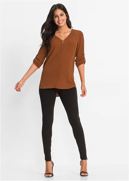 Abbglamento Donna Estetco Bottone con Scollo a V Manca Lunga Top