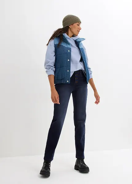 MyShoeStore 2 Pantaloni Donna A Vita Alta Taglie Forti 40-52, Modello Bootleg Elasticizzato In Costina, Blu Navy - 3