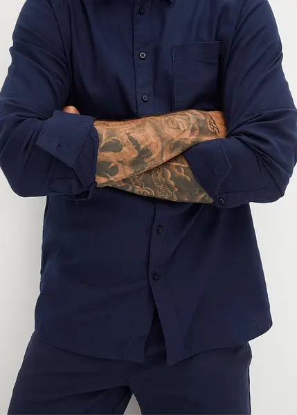 Cromoncent Camicia Uomo In Flanella Scozzese A Maniche Lunghe – Blu Puro, Taglia L