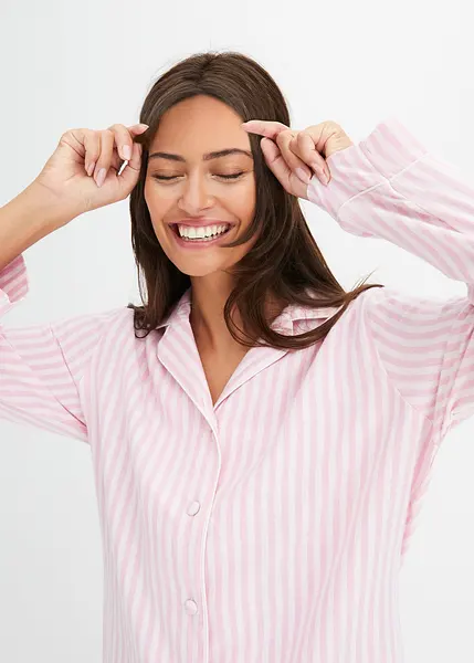 Normann Pigiama Lungo Donna In Spugna - Morbido, Con Motivo Righe E Cristalli Di Ghiaccio, Rosa, Taglia Large - copertina