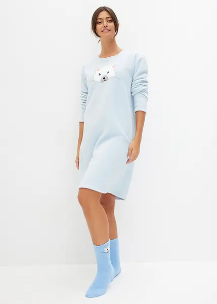 Thingimijigs Camicia Da Notte Lunga In Pile Donna Con Tasca A Marsupio - Calda E Morbida, Invernale, Grigio Stelle Bianche