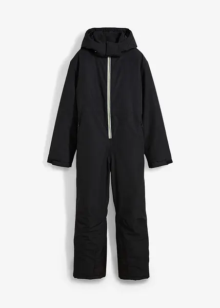 Tuta Da Neve Bambino Con Cappuccio – Pagliaccetto Piumino Invernale Nylon E Piuma, Zip Fino Al Cavallo, Taglia 18-24 Mesi (100) – Nero, Caldo E Comodo!