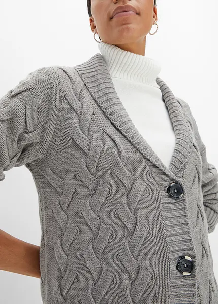 Cardigan Lungo Cipo & Baxx Donna Mélange Grigio Con Cappuccio E Cintura | Taglia XL, Modello Aperto Con Tasche