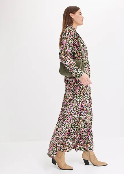 Abito lungo da donna con ricami floreali - Abito da ballo in tulle nero con scollo a V - Abito da sera per la primavera 2026