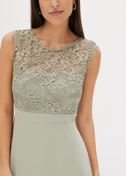 Abito da sera elegante con corpino in pizzo e cut-out sulla schiena