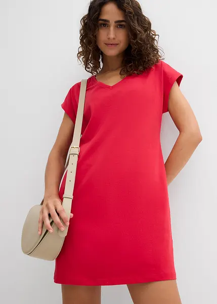 Abito Donna A2Y Maniche Corte In Cotone – Vestito Classico Tinta Unita – Taglie Forti, Colore Rosso (L) - 6