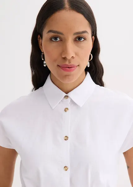 Camicia in lino da donna, tinta unita, casual, con bottoni, a maniche lunghe, taglie forti