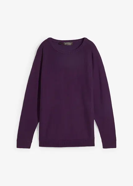 Maglione ampio con maniche a pipistrello e bordi a costine Viola
