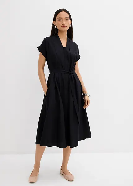 Elescat Abito Estivo Donna Scollo A V, Maniche Corte, Morbido E Fluido Con Tasche, Nero Taglia S, Modello Bohemien