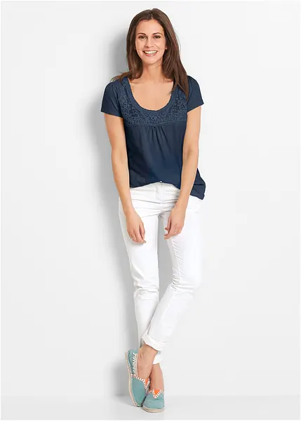 Maglietta estiva da donna con fiore in pizzo a maniche corte con stampa di amore, scollo rotondo, maglietta casual (nero, XXL
