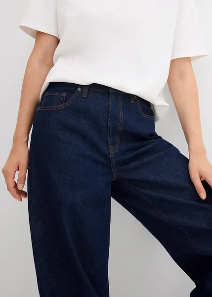 Jeans larghi a vita alta Blu scuro denim non lavato