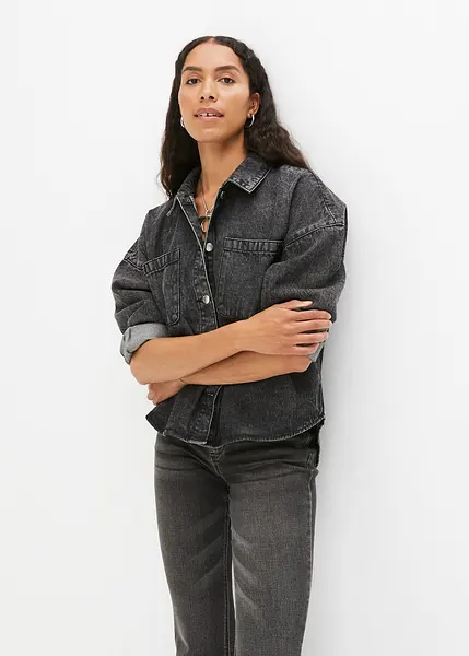 Giacca-camicia oversize in jeans nero denim used