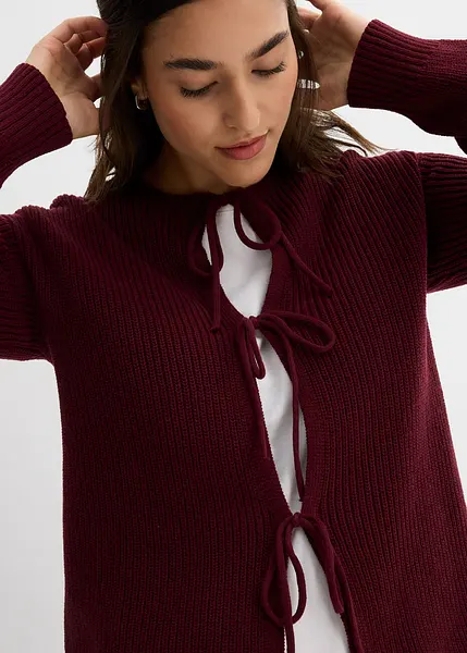 UNCLECAT Cardigan Donna Con Fiocco Anteriore - Maglia Oversize Aperta, Maniche Lunghe, Autunno Inverno, Colore Nero - 4