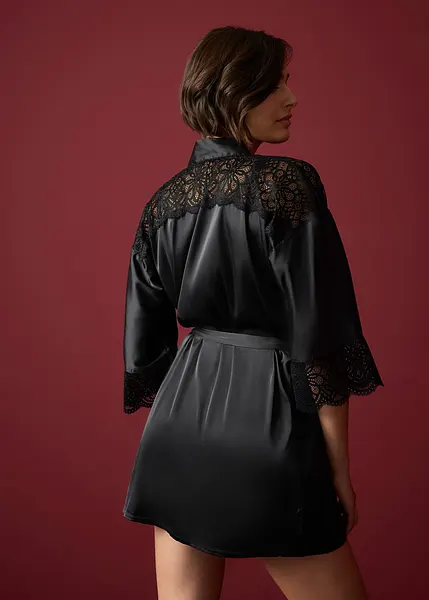 Accappatoio Elegante Donna Vestaglia Donna Sexy In Pizzo E Raso