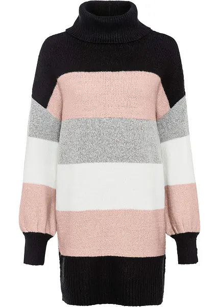 Confortevole maglione lungo a righe con collo alto