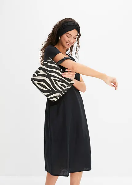 Abito in misto lino al ginocchio con tasche