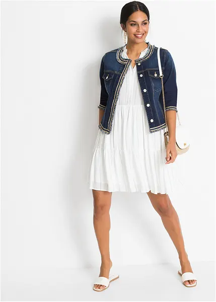 Jeans Abito Tipo Giacca Giacca Corta Di Jeans Con Orli Sfrangiati