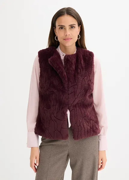 Gilet grazioso in pelliccia sintetica dal taglio aderente Bordeaux