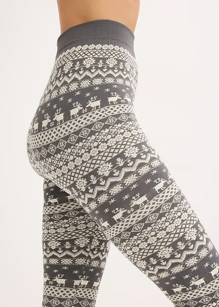 Leggings invernali caldi - Grigio / bianco panna fantasia