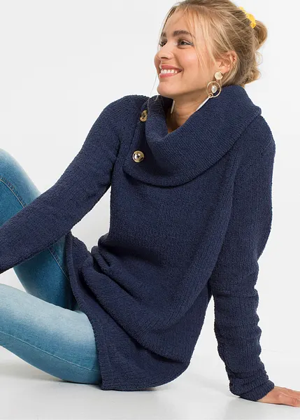 Pullover scollo a v tinta unita
