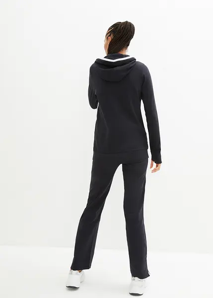 Tuta sportiva comoda (set 2 pezzi) composta da felpa con zip e pantaloni da jogging, straight fit - Nero