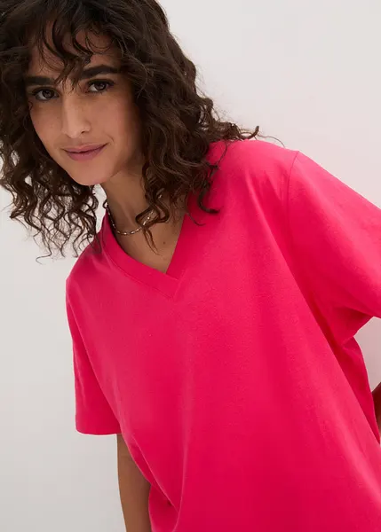 Maglietta Donna Scollo A V Maniche Corte - Taglie Forti 1X-5X - Vino Rosso 3X