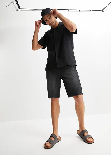 Camicia Uomo Imesurn Maniche Corte Elasticizzata - Vestibilità Regolare - Nero (M) Per Estate E Occasioni Speciali