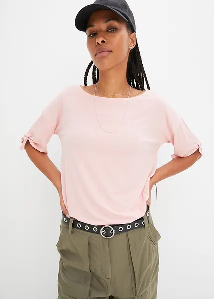 DESIGN - T-shirt oversize rosa e rossa con grafica stile college Guyana