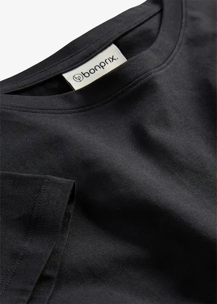 T-shirt rossa in cotone a maniche lunghe con scollo tondo e logo