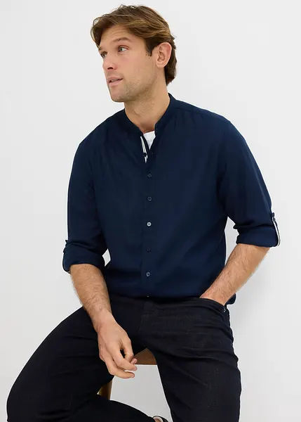 Casa Moda Camicia Uomo In Puro Cotone Maniche Lunghe - Vestibilità Comoda, Colore Blu Navy