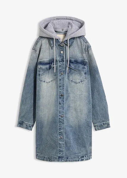 Giacca Corta In Denim Donna DISSA XY034: Effetto Lavato Con Cappuccio, Casual E Modaiola, Disponibile Dalla S Alla 5XL