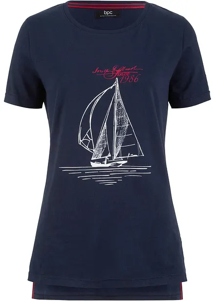 T-shirt in cotone con stampa e spacchi