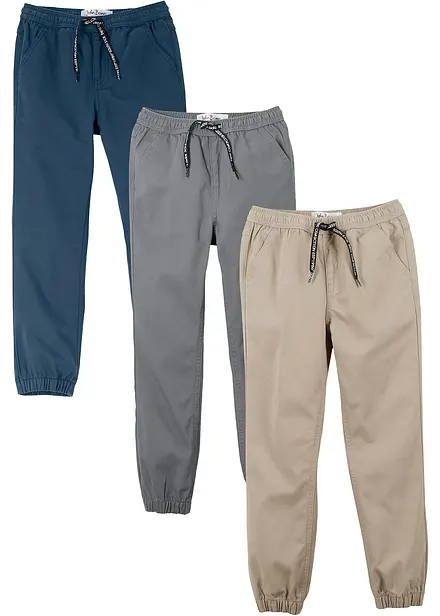 Pantaloni con elastico in vita in puro cotone, regular fit (pacco da 3)