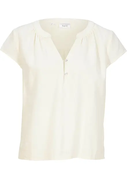 Blusa corta in misto lino con spacchi laterali