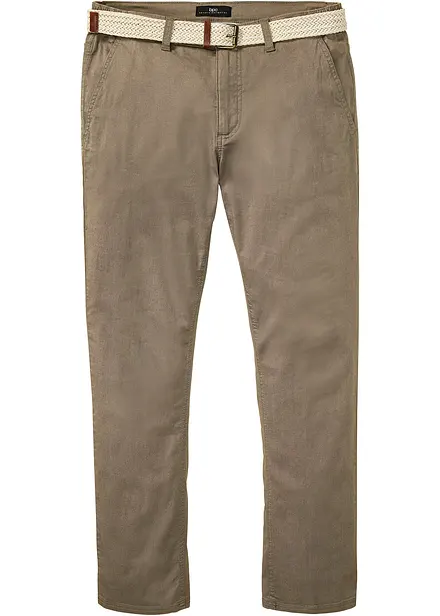 Pantaloni chino regular fit con vita elasticizzata e cintura, straight