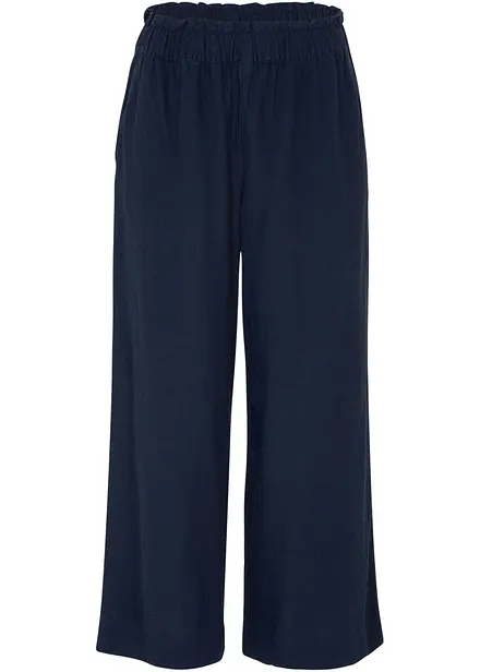 Pantaloni culotte cropped in misto lino leggero