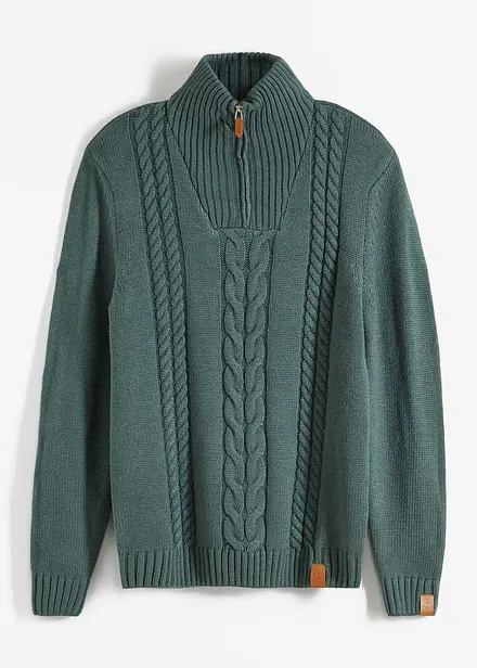 Maglione in filato grosso con zip e lavorazione a trecce