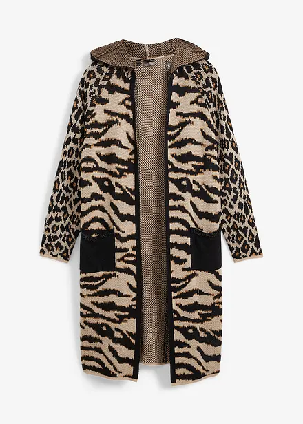 Maxi cardigan con paillettes e cappuccio
