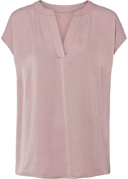 Blusa in satin a maniche corte con spalle scese