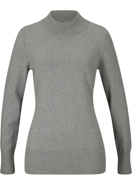 Maglione basic in maglia fine con collo dritto e cotone riciclato