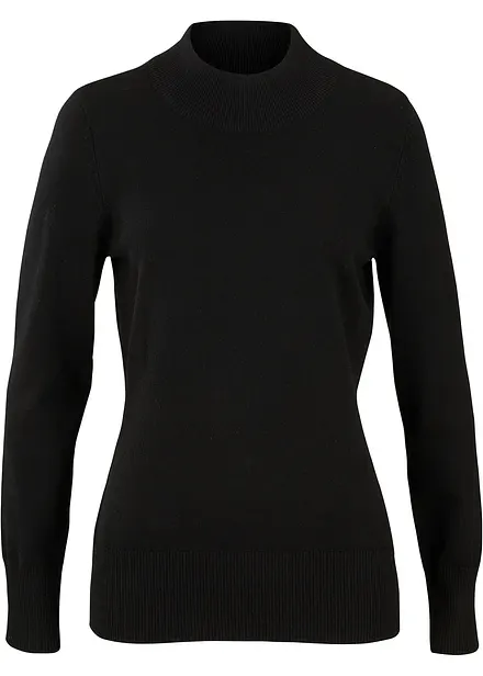 Maglione basic in maglia fine con collo dritto e cotone riciclato
