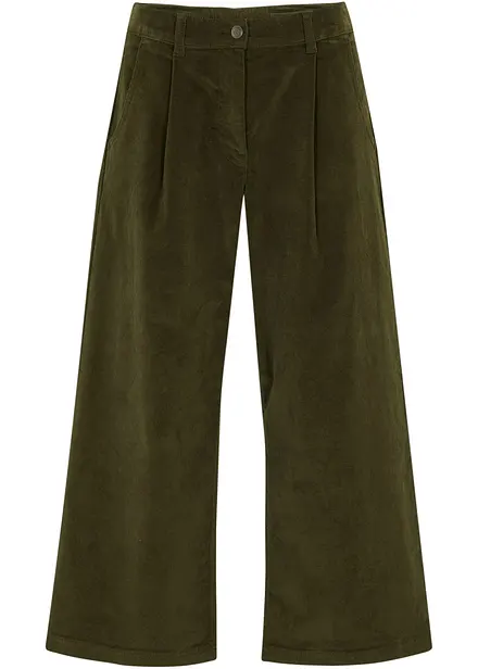Pantaloni culotte cropped di velluto elasticizzato con cinta comoda, vita alta